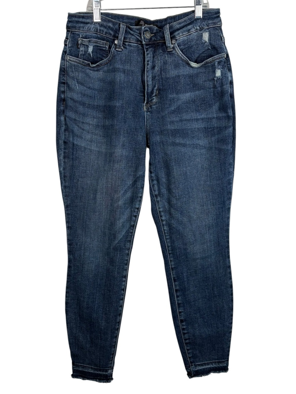 Judy Blue Angie Brook Dark Wash Stretch Skinny Jeans Raw Released Hem Denim 14W